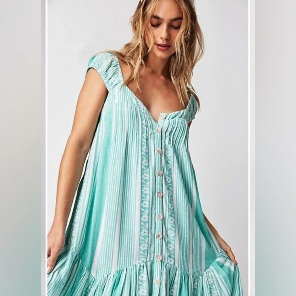 FREE PEOPLE Mabel Maxi Dress NEW Size M Undyed Combo Green